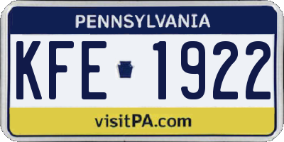 PA license plate KFE1922