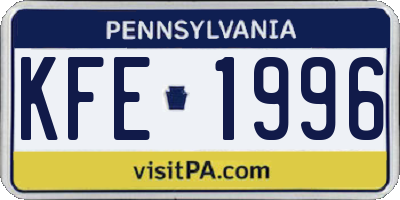 PA license plate KFE1996