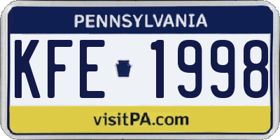 PA license plate KFE1998