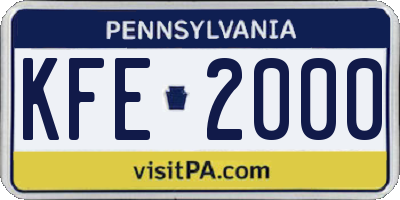 PA license plate KFE2000