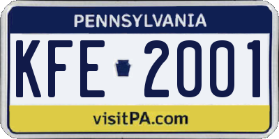 PA license plate KFE2001