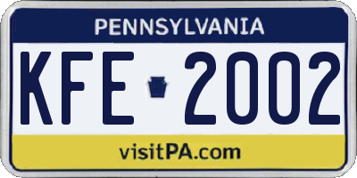 PA license plate KFE2002
