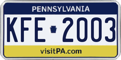 PA license plate KFE2003