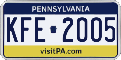 PA license plate KFE2005