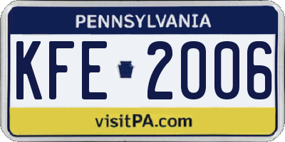 PA license plate KFE2006
