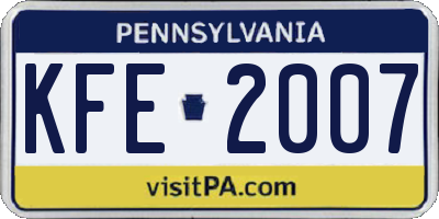 PA license plate KFE2007