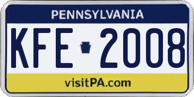 PA license plate KFE2008