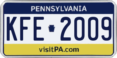 PA license plate KFE2009