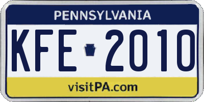 PA license plate KFE2010