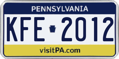 PA license plate KFE2012