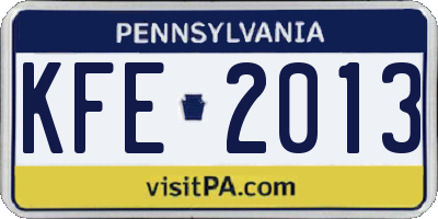 PA license plate KFE2013