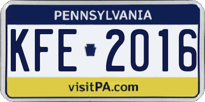 PA license plate KFE2016