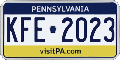 PA license plate KFE2023