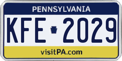 PA license plate KFE2029