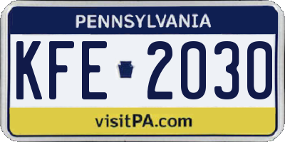 PA license plate KFE2030