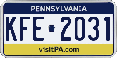 PA license plate KFE2031