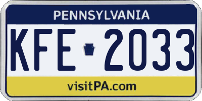PA license plate KFE2033
