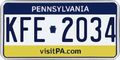 PA license plate KFE2034