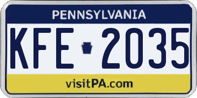 PA license plate KFE2035