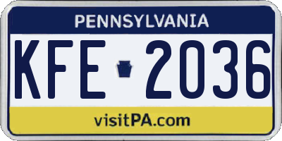 PA license plate KFE2036