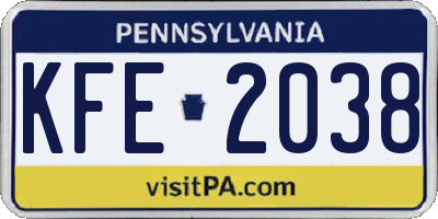 PA license plate KFE2038
