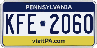 PA license plate KFE2060