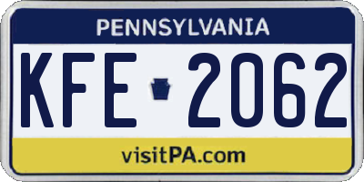 PA license plate KFE2062