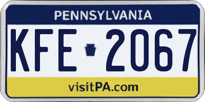 PA license plate KFE2067