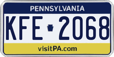 PA license plate KFE2068