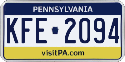 PA license plate KFE2094