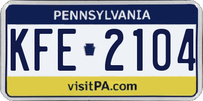PA license plate KFE2104