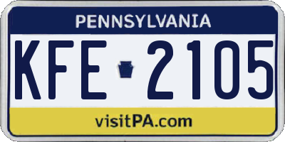 PA license plate KFE2105