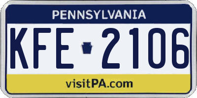 PA license plate KFE2106