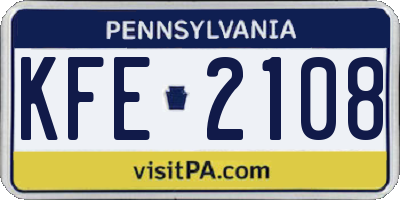 PA license plate KFE2108