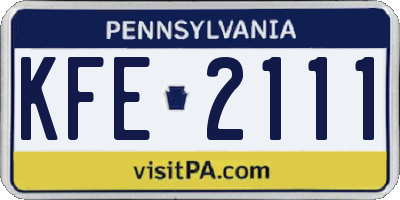 PA license plate KFE2111