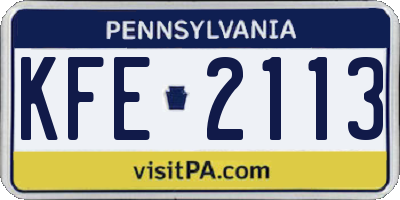 PA license plate KFE2113