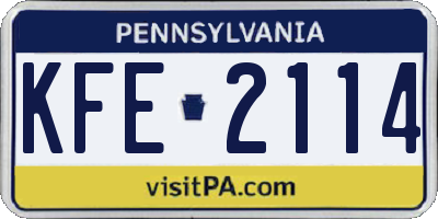 PA license plate KFE2114