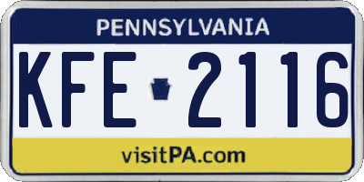 PA license plate KFE2116