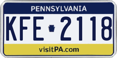 PA license plate KFE2118