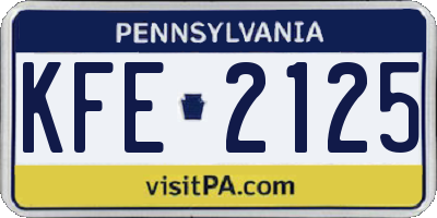 PA license plate KFE2125