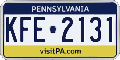 PA license plate KFE2131