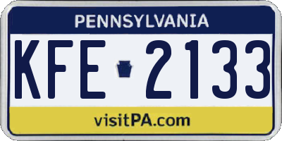 PA license plate KFE2133
