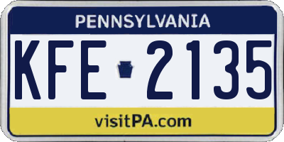 PA license plate KFE2135