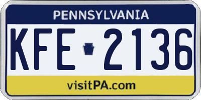 PA license plate KFE2136