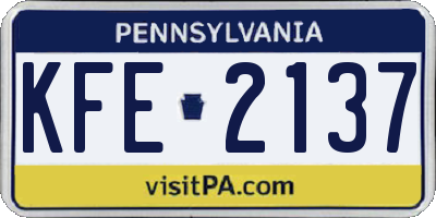 PA license plate KFE2137