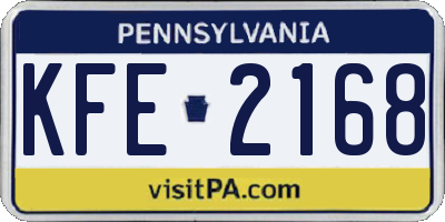 PA license plate KFE2168