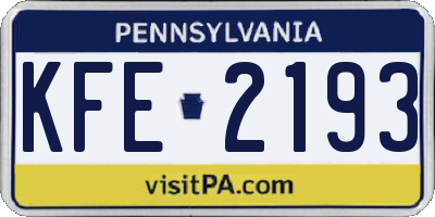 PA license plate KFE2193