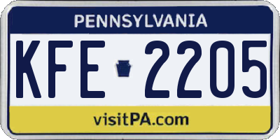 PA license plate KFE2205