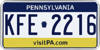 PA license plate KFE2216
