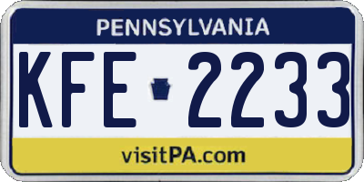 PA license plate KFE2233